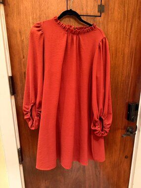 Flattering and Classy Orange/Rust Long Sleeve Dress